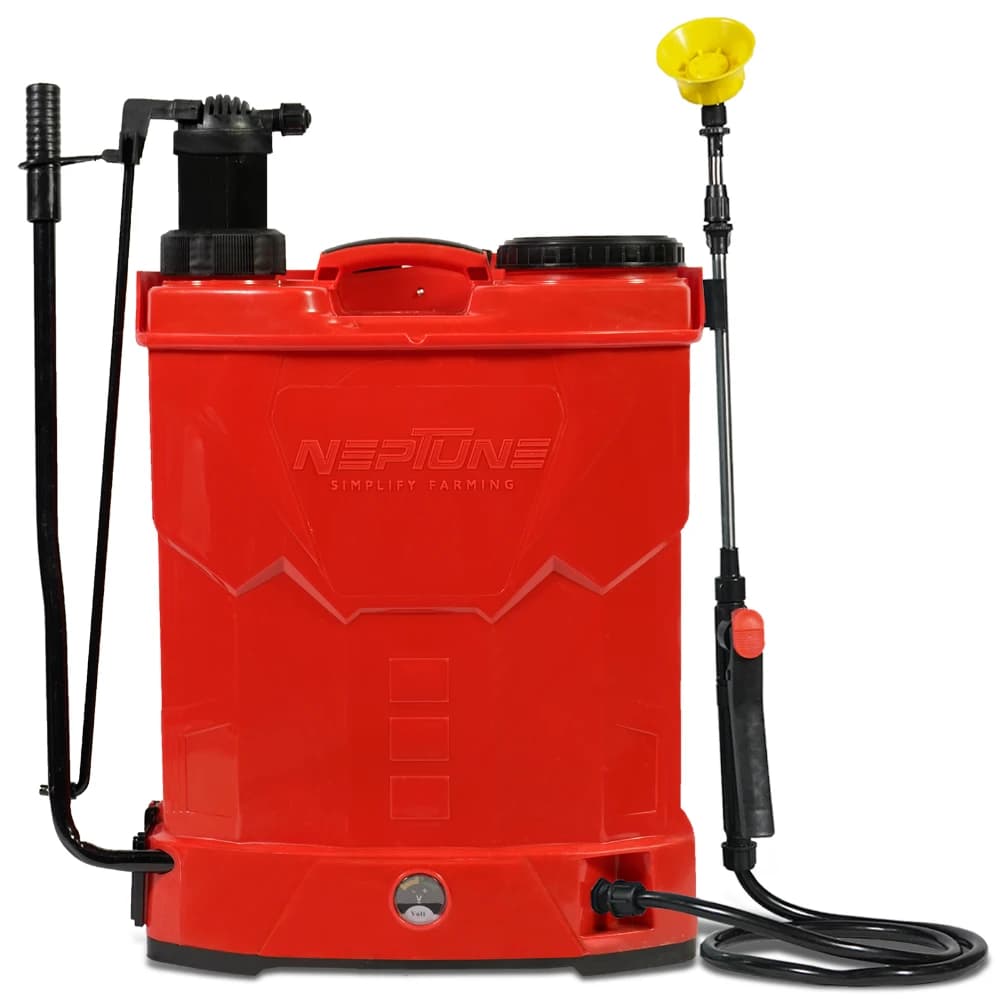 Neptune Model-25 Battery &amp; Manual 2 in 1 Knapsack Sprayer 12V x 12Amp, 20L Tank, Telescopic Lance with 4 Nozzles for Farming &amp; Garden (Color May Vary)